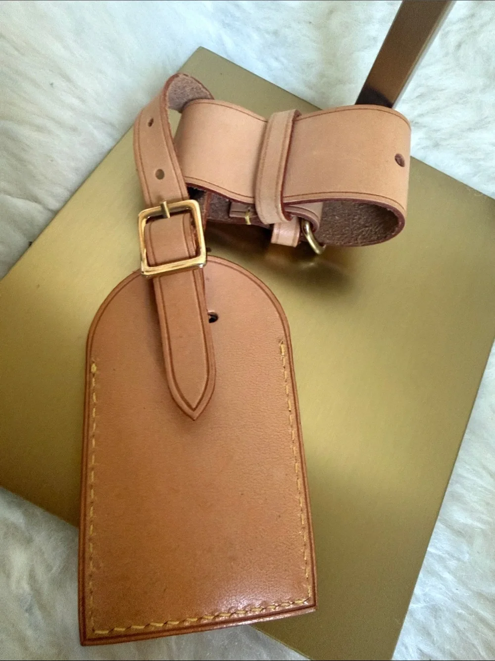Louis Vuitton Tan Vachetta Leather Luggage Tag and Strap Accent Authentic